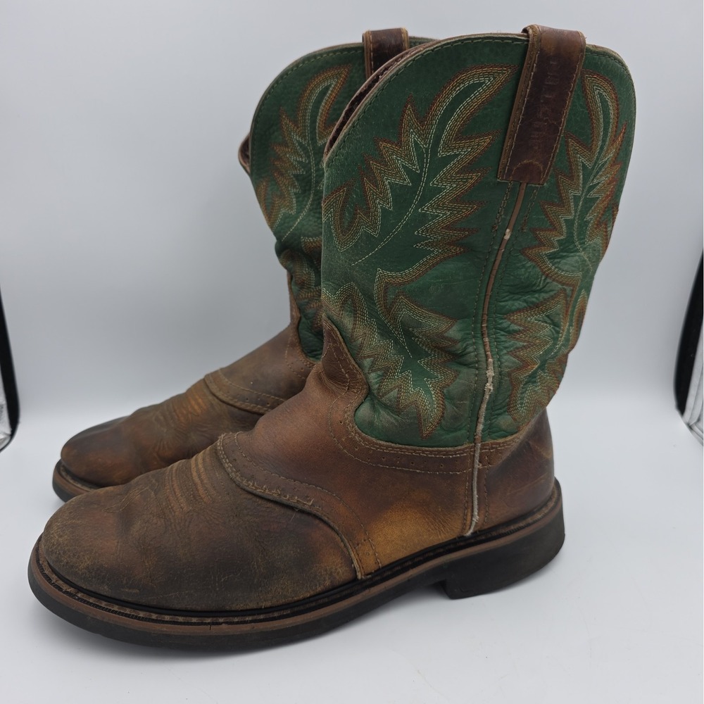 Justin Stampede Men's 11D Brown Tan Leather Work Boots Style WK4670 Rounded Toe